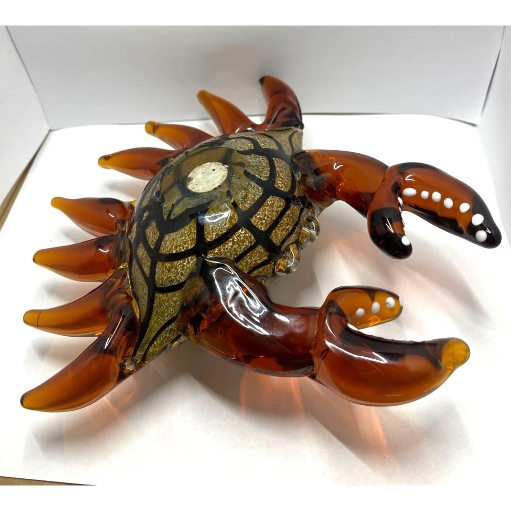 Murano Glass Golden Flecks Crab Figurine Art Amber Brown Crustasean - Picture 6 of 6